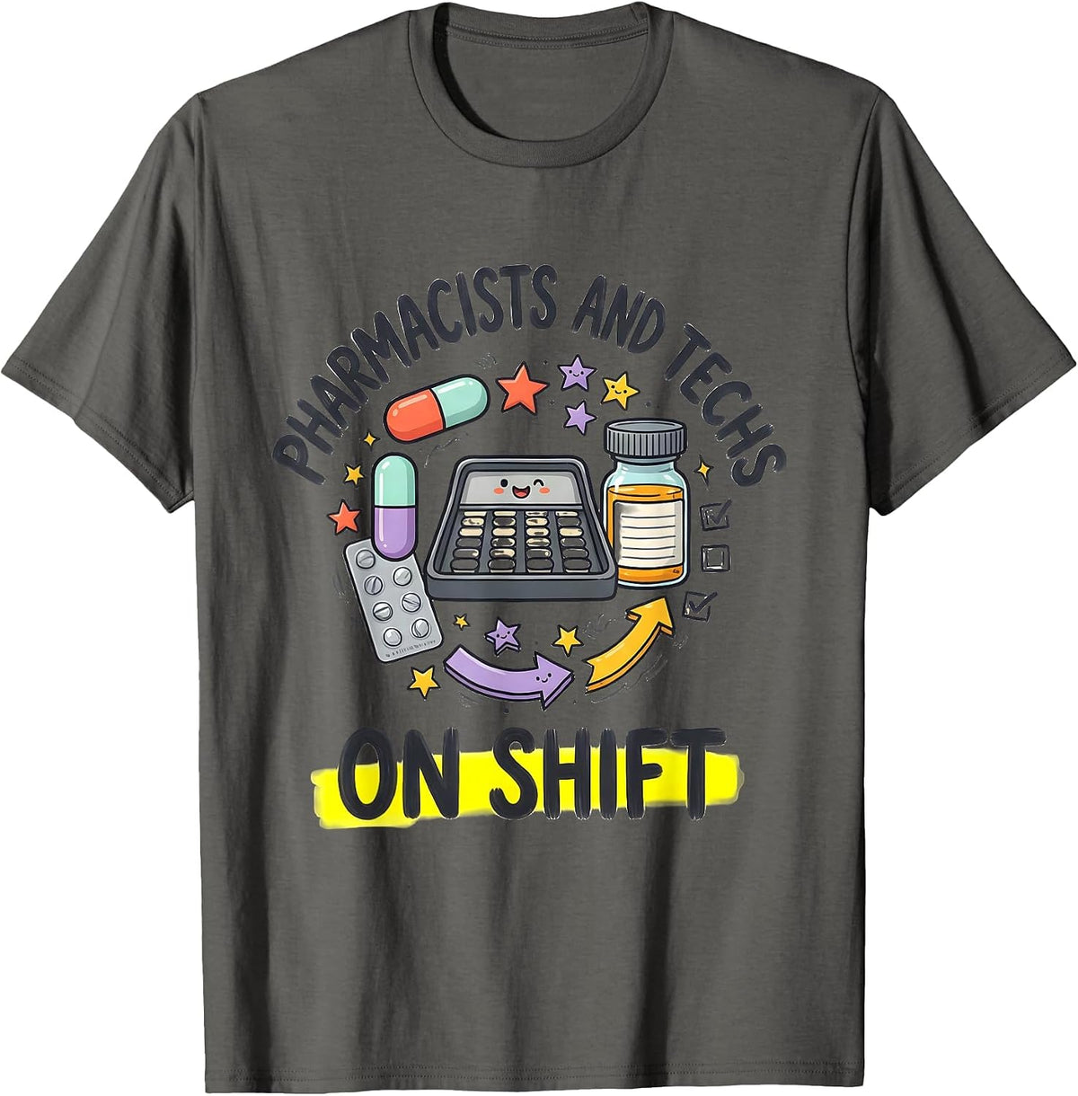Men's Pharmacists And Techs On Shift Funny Pharmacy Crew Gift T-Shirt - Asphalt Grey