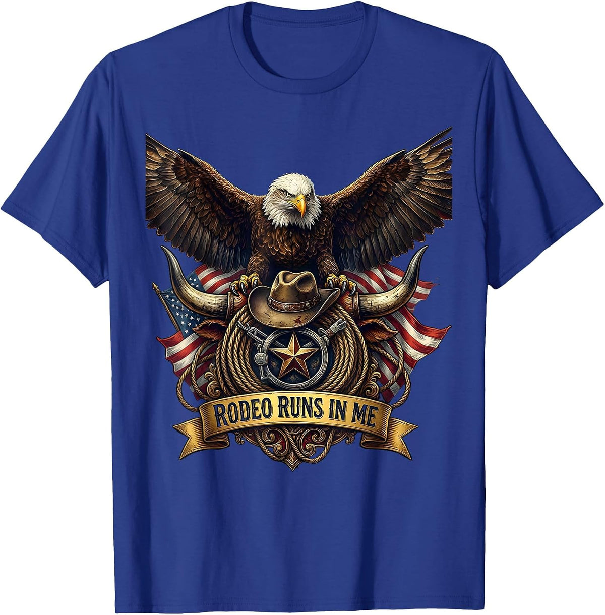 Men's Rodeo Runs In Me Western Cowboy Design T-Shirt - Royal Blue