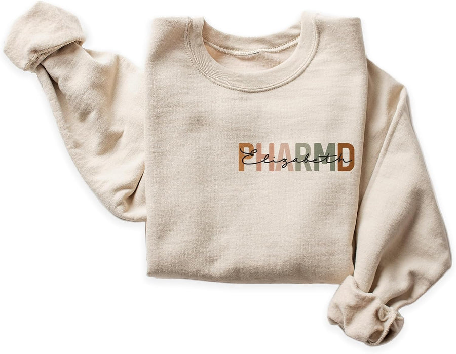Personalized PharmD Sweatshirt, Custom Left Chest Name Pharmacist Gift, Pharmacology School Graduation, Pharmacy