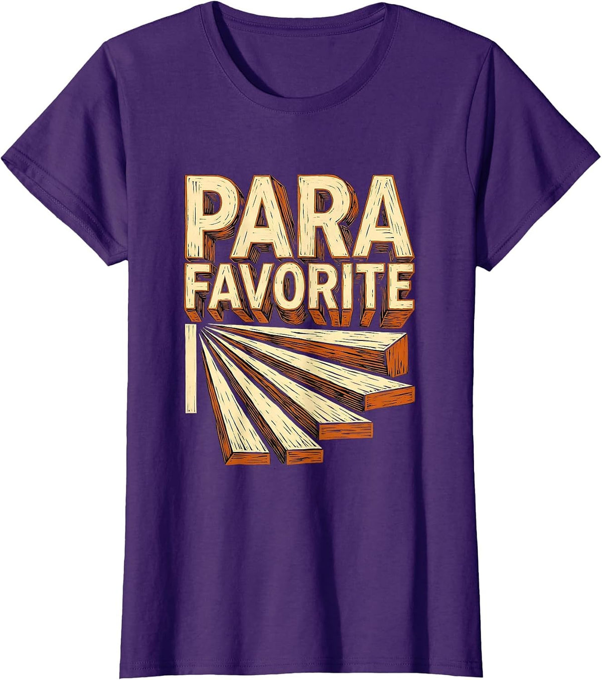 Women's Para Favorite Linocut Paraprofessional Appreciation Back T-Shirt - Purple