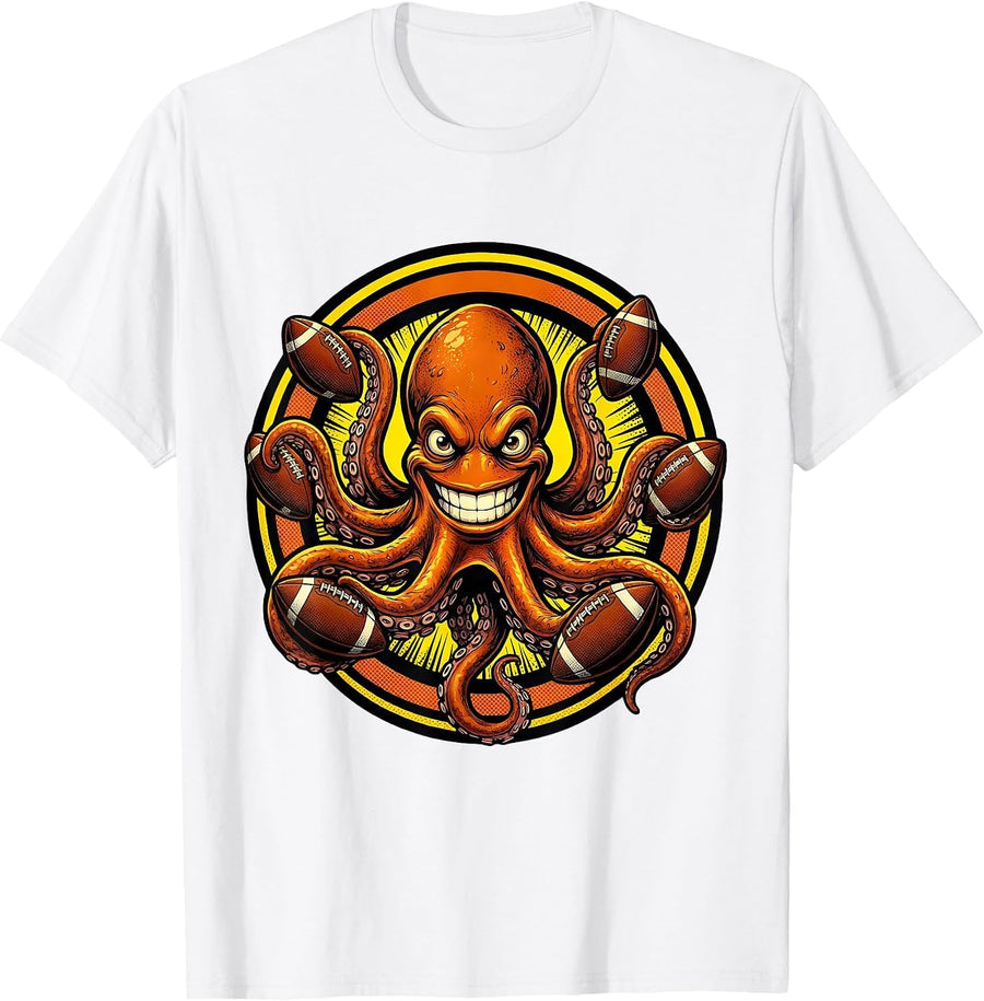 Men's Octopus Football Juggler Graphic Tee T-Shirt - White