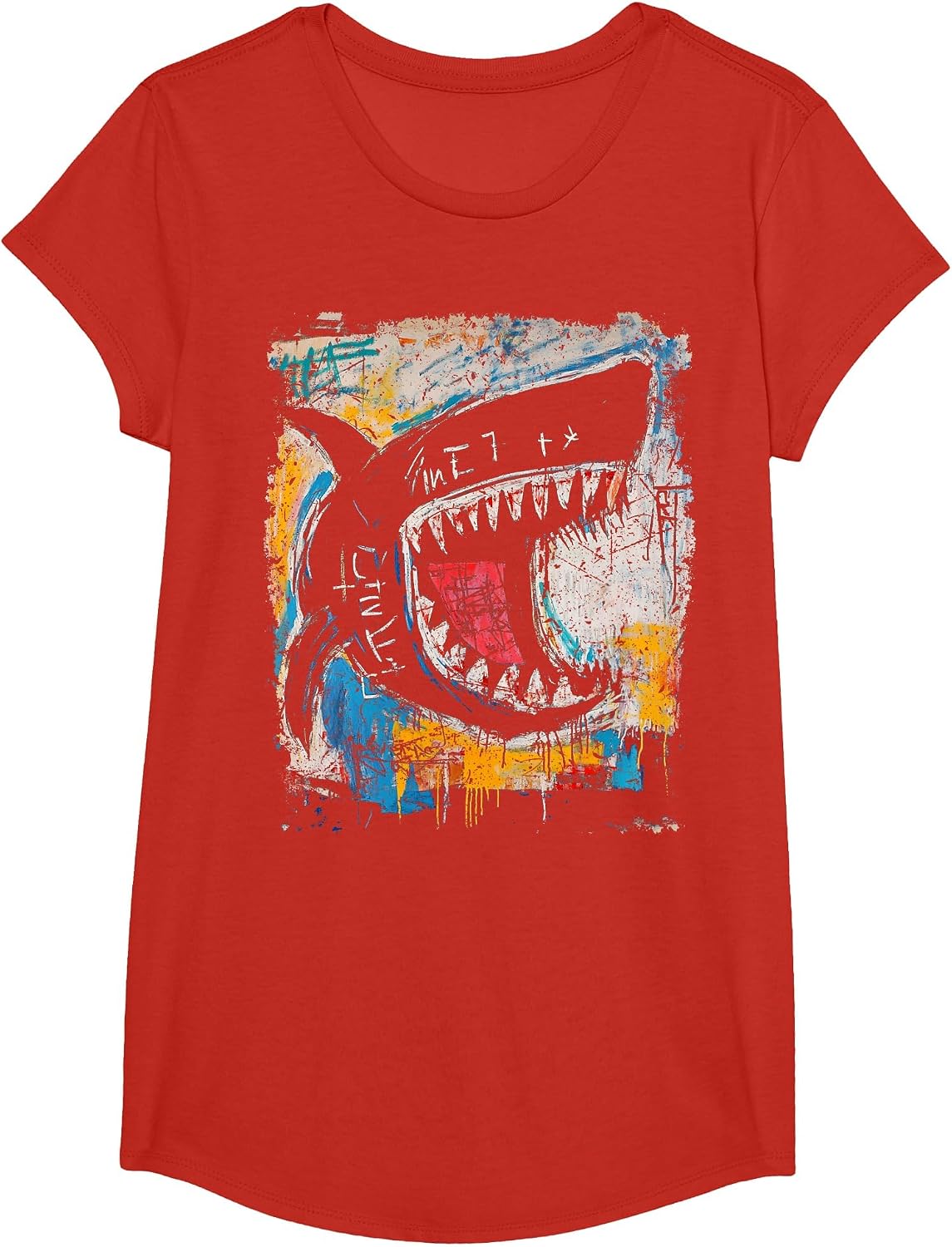 Pop Art Style Shark 90s Men's Graffiti T-Shirt - Girls Red