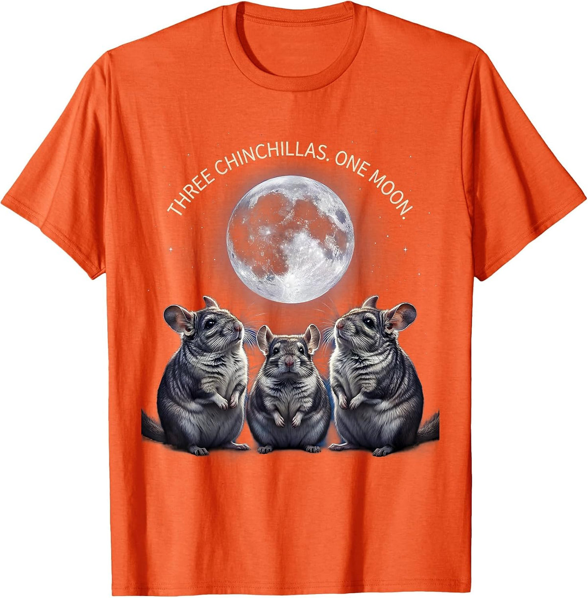 Men's Three Chinchillas One Moon Funny Chinchilla Lover Pet Meme T-Shirt - Orange