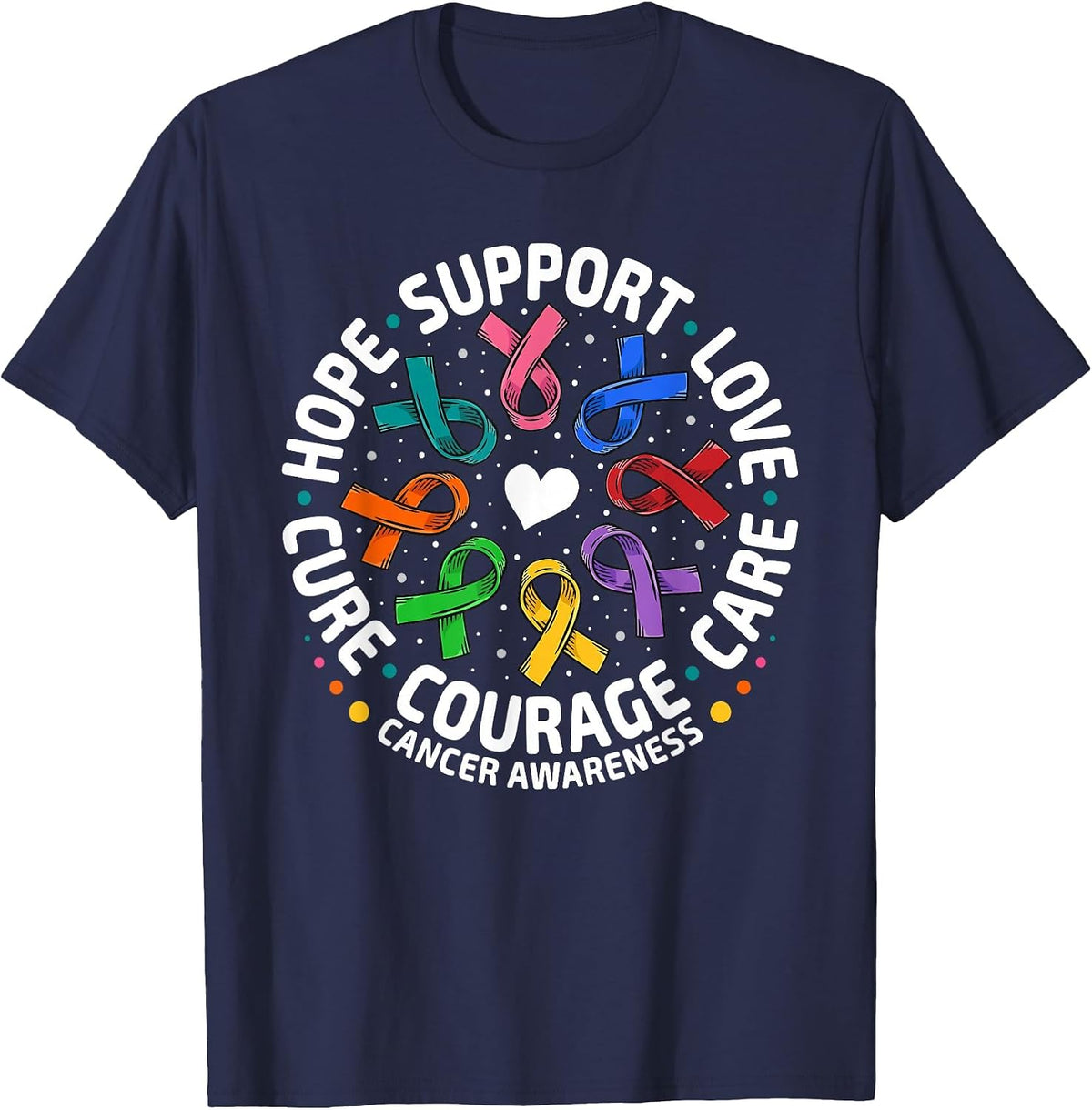 All Cancer Awareness Shirts Support All Ribbons Cancer T-Shirt - Navy Blue