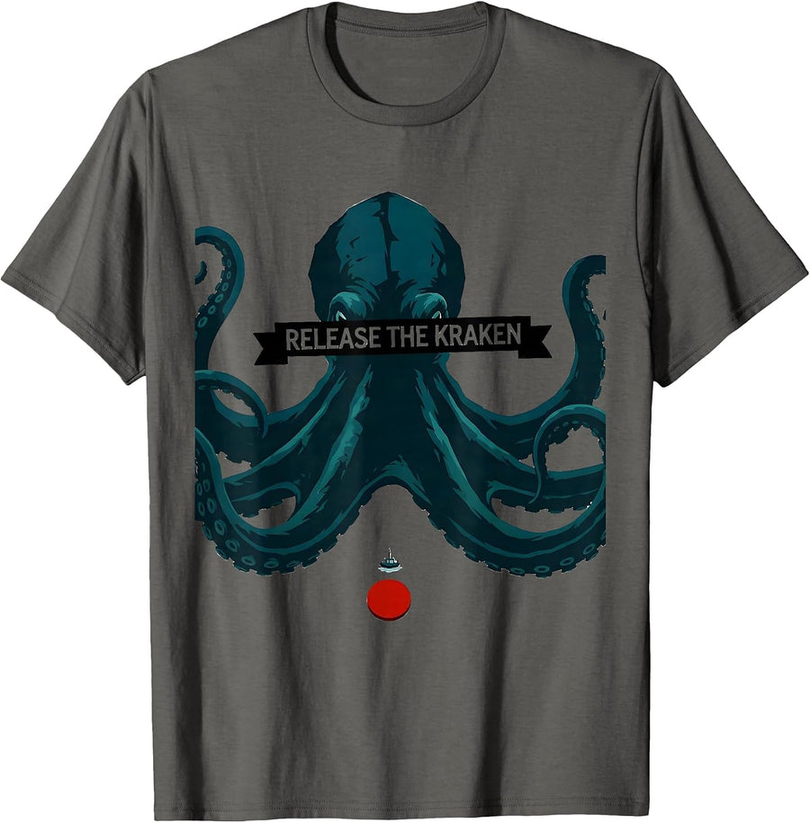 Release The Kraken Vintage Kraken Octopus Sea Creature T-Shirt - Asphalt Grey