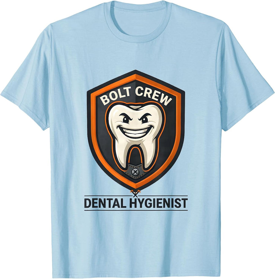 Men's Bolt Crew Dental Hygienist Playful Halloween Dental Squad T-Shirt - Baby Blue