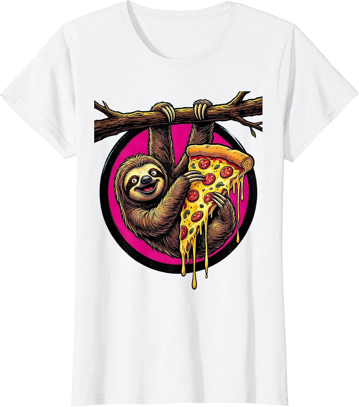 Upside Down Sloth Pizza Lover Funny Graphic T-Shirt - White