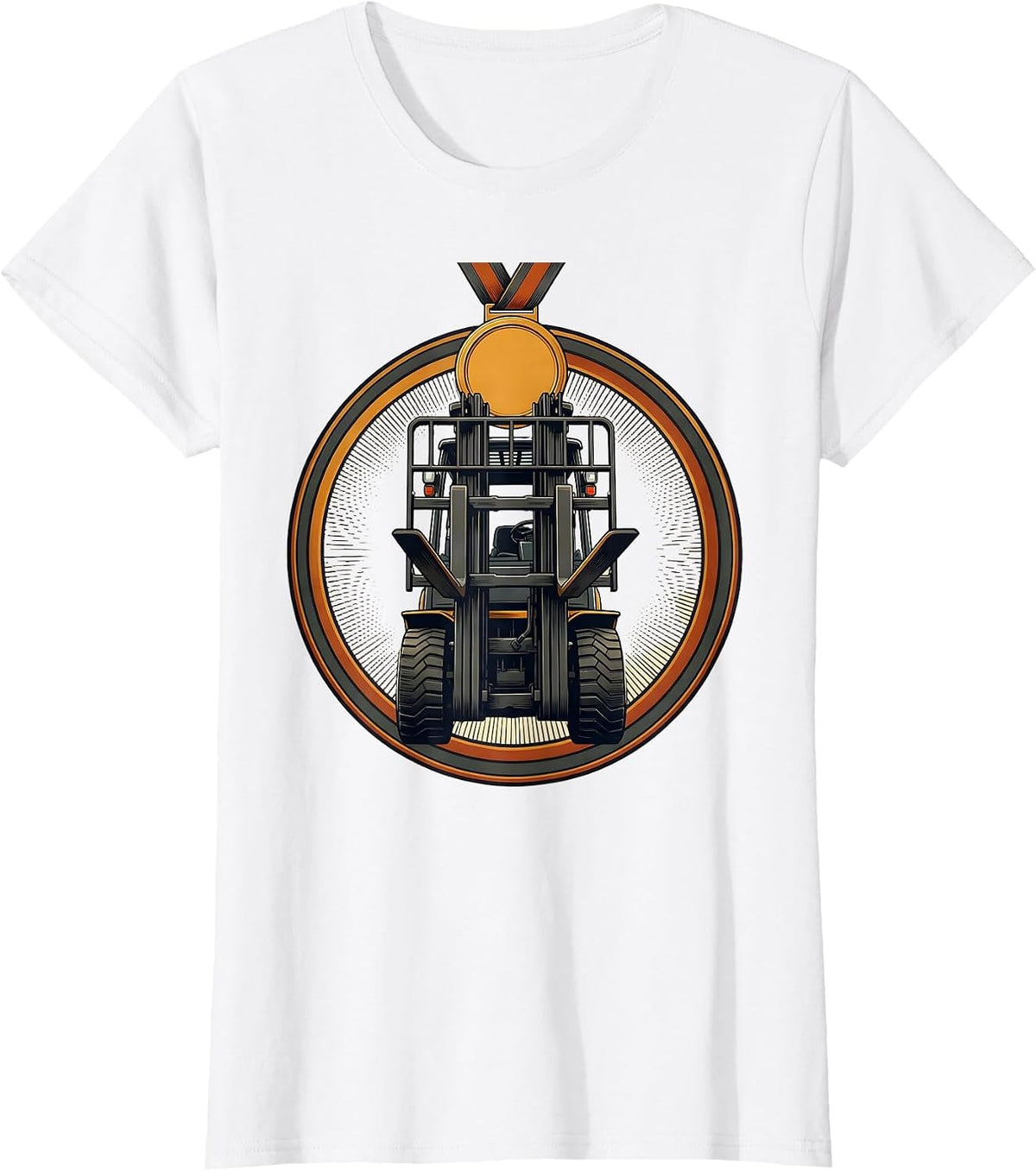 Forklift Medal Badge Funny Heavy Equipment Operator T-Shirt - White
