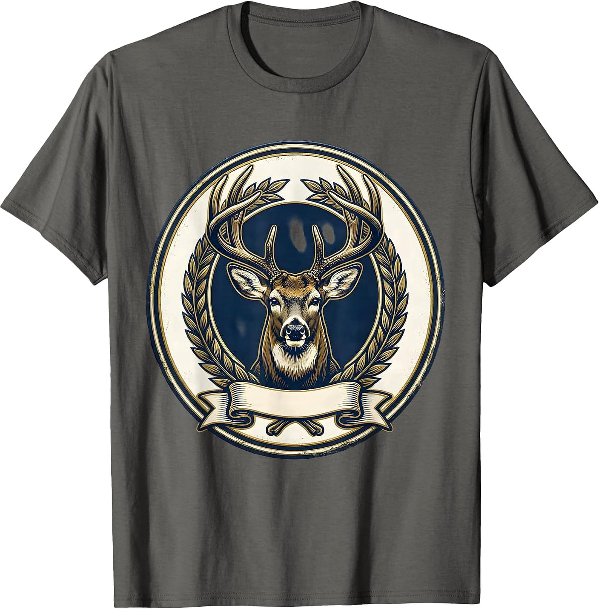 Men's Sealed Buck Emblem Whitetail Hunting Dad Gift T-Shirt - Asphalt Grey