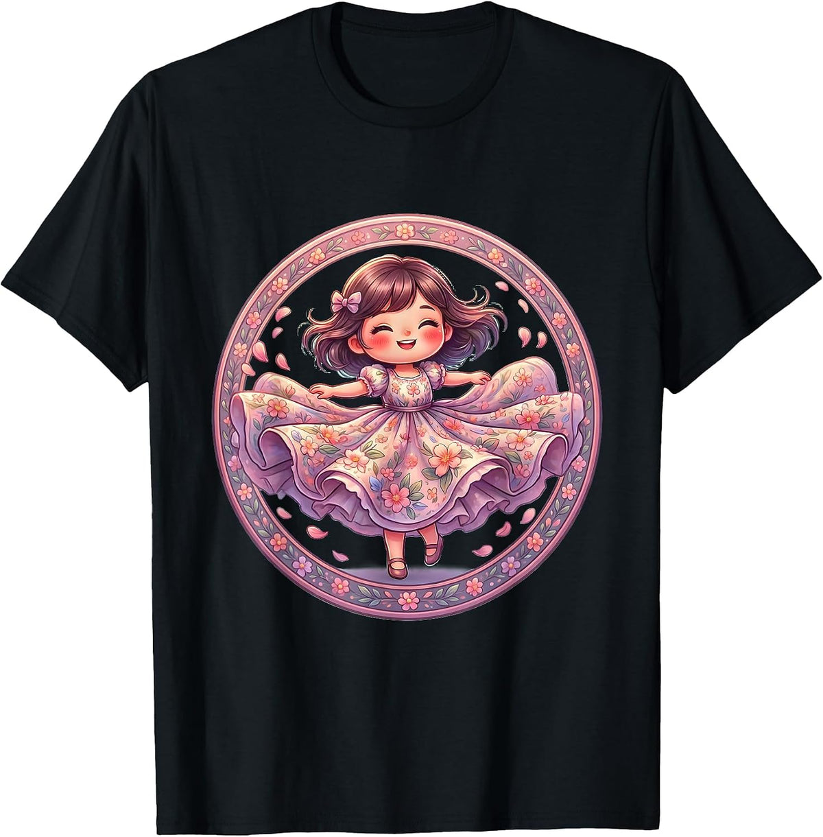 Men's Gigi Floral Twirl Graphic Design T-Shirt - Black