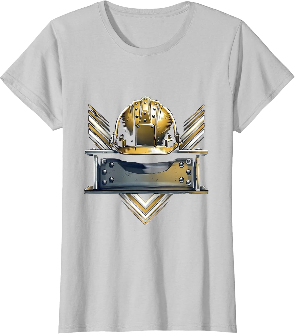 Labor Day Hardhat on Steel Girder Graphic T-Shirt - Silver Grey