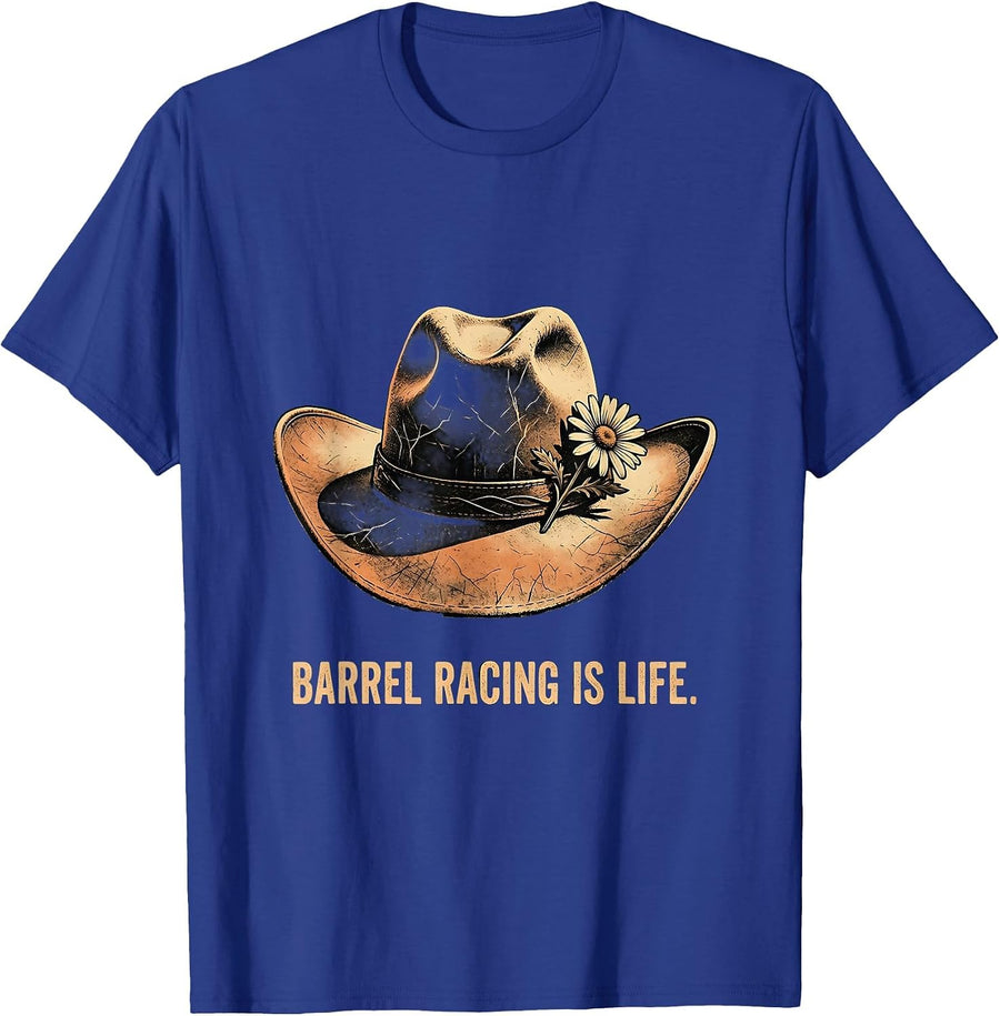 Barrel Racing Is Life Western Cowgirl Design T-Shirt - Royal Blue