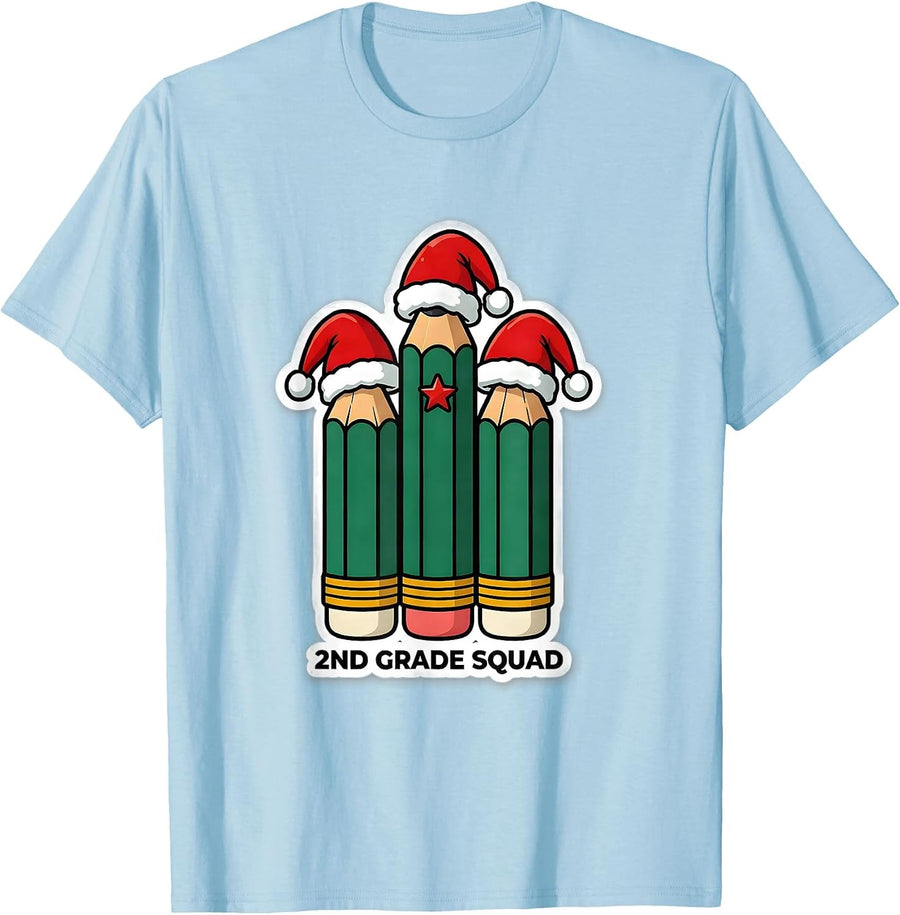 Men's 2nd Grade Squad Funny Classroom Teacher Christmas Humor T-Shirt - Baby Blue