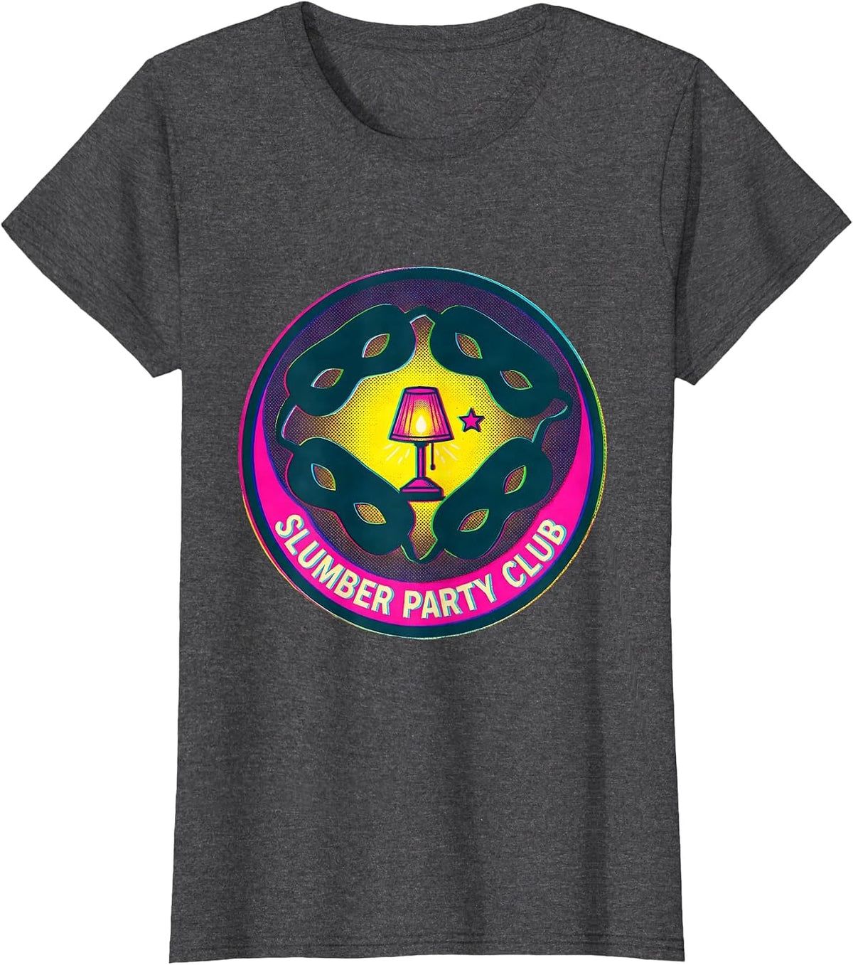Women's Slumber Party Club Risograph Playful Matching Group T-Shirt - Dark Heather Grey