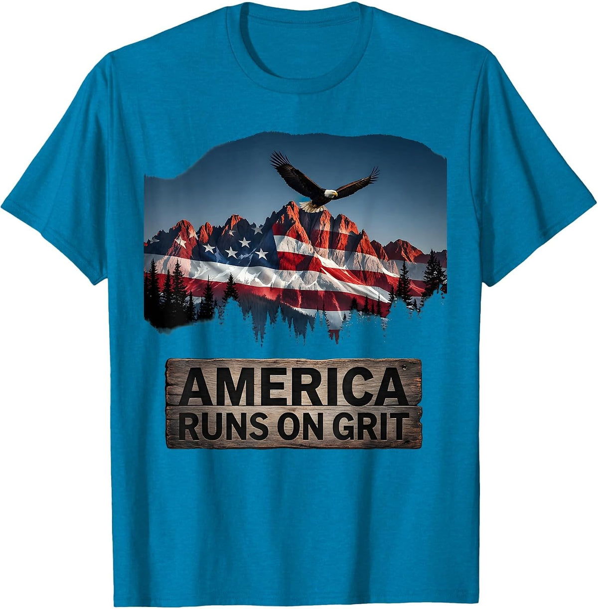 America Runs On Grit Patriotic Design T-Shirt - Sapphire Blue