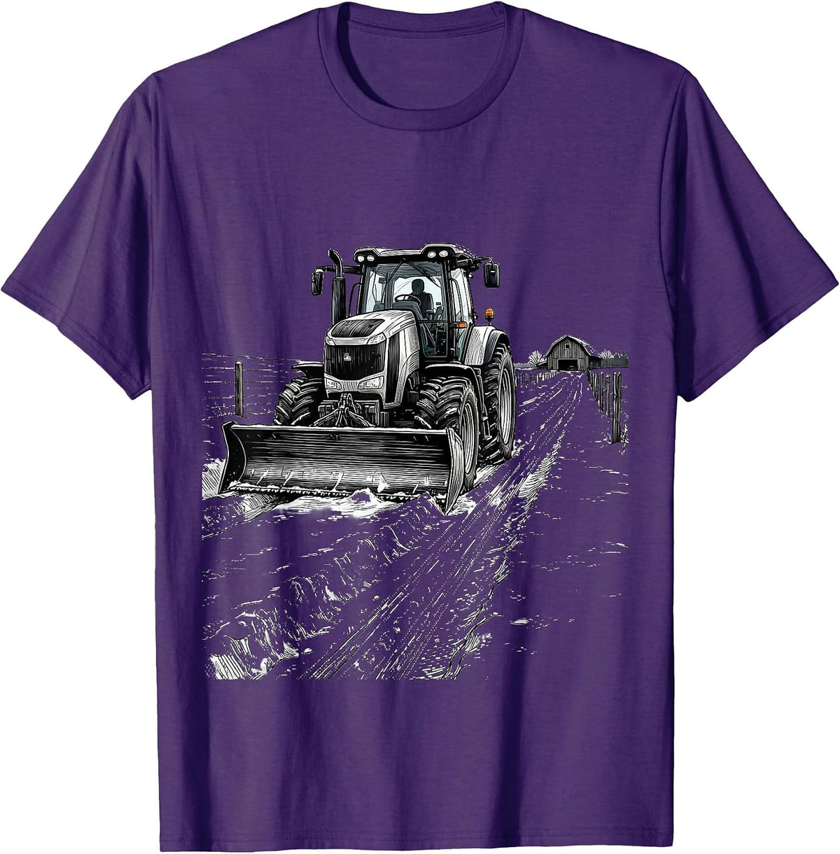 Men's Farm Tractor Pushing Snow Rural Life Humor T-Shirt - Purple