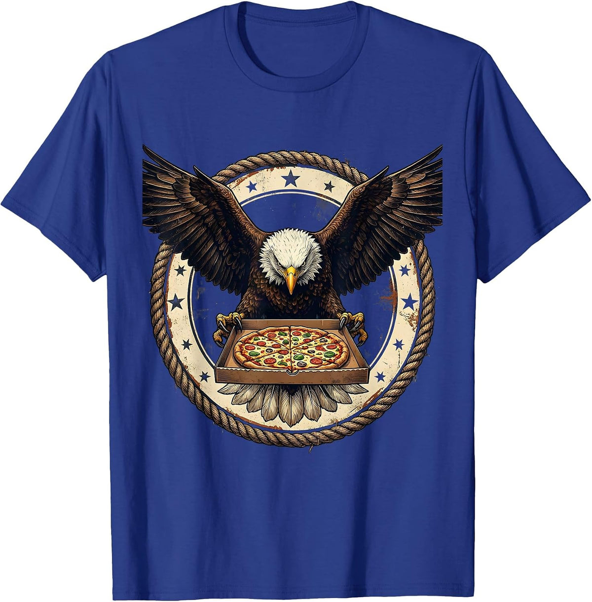 Men's Bald Eagle Pizza Delivery Funny Novelty Graphic Tee T-Shirt - Royal Blue