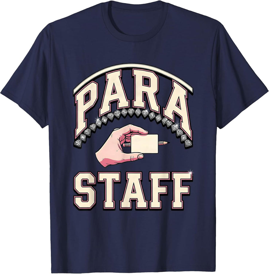 Para Staff Sparkle Varsity Paraprofessional Teacher T-Shirt - Navy Blue
