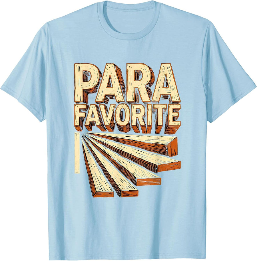 Men's Para Favorite Linocut Paraprofessional Appreciation Back T-Shirt - Baby Blue