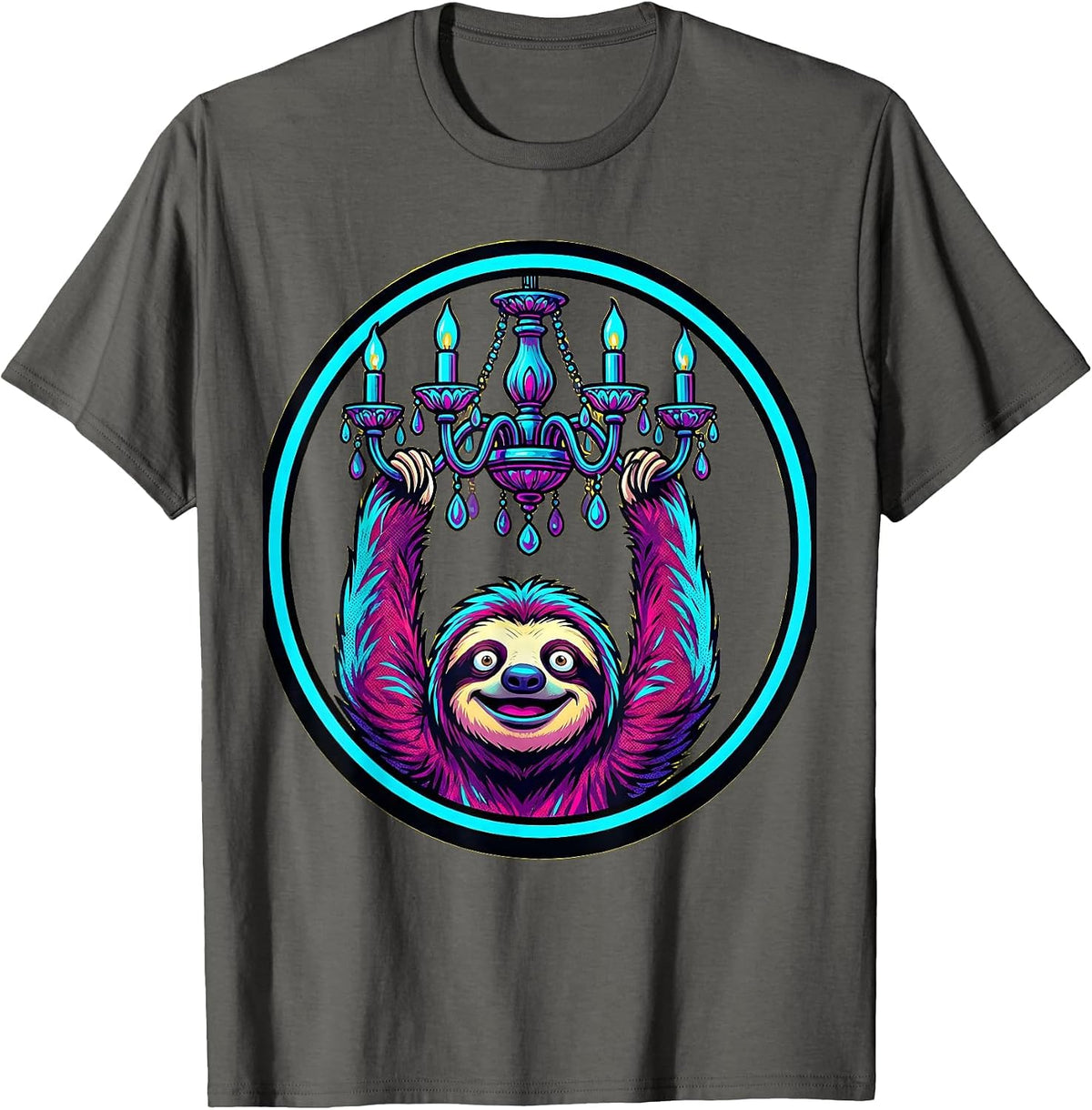 Sloth Hanging From Chandelier Funny Design T-Shirt - Asphalt Grey