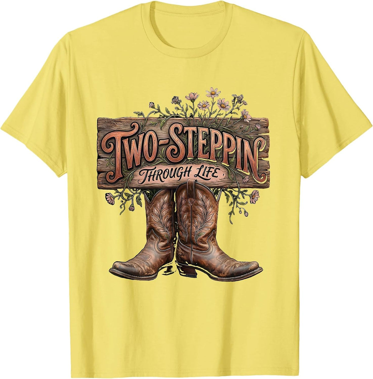 Men's Two-Steppin Through Life Country Dance Design T-Shirt - Lemon Yellow