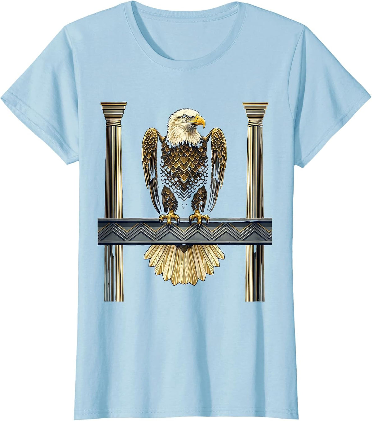 Women's Chicago Bald Eagle on Steel Beam Illustration T-Shirt - Baby Blue