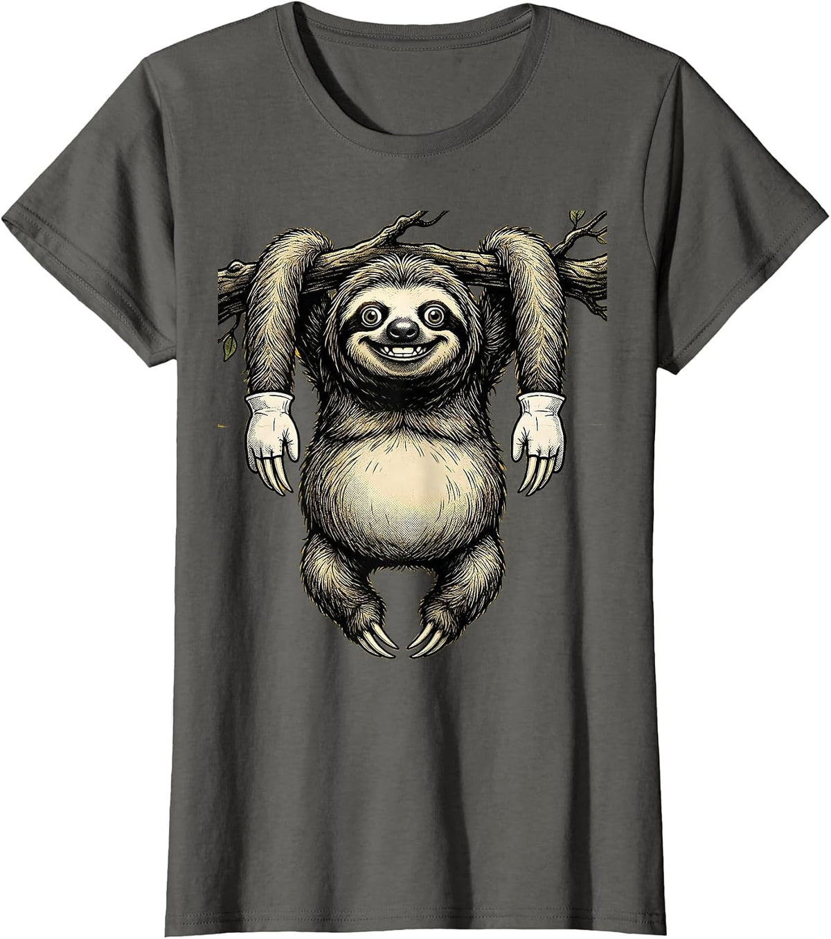 Women's Derpy Sloth Hanging Upside Down Funny Wildlife T-Shirt - Asphalt Grey