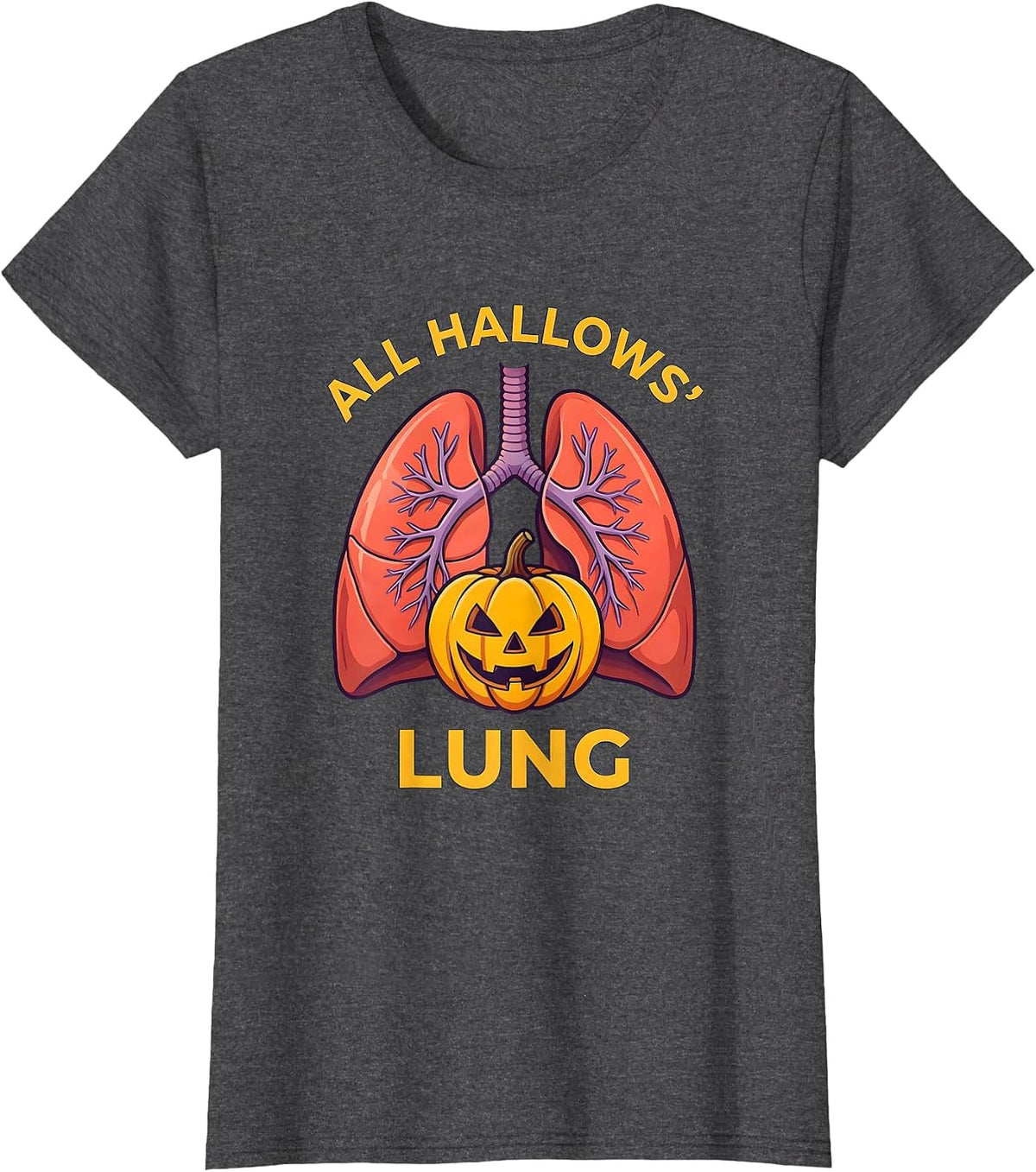 Women's All Hallows Lung Flat Vector Halloween Respiratory Therapist T-Shirt - Dark Heather Grey