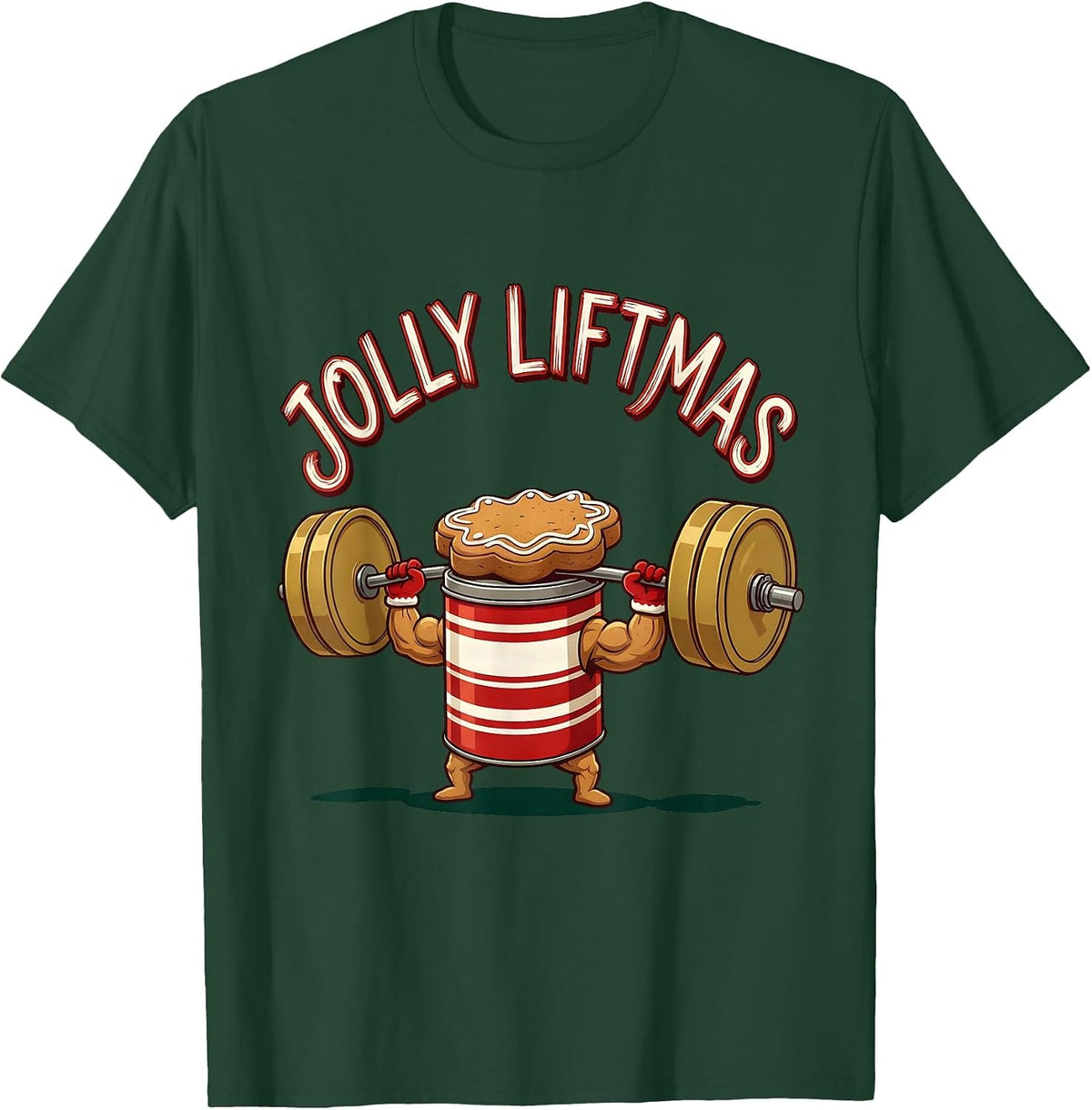 Jolly Liftmas Funny Christmas Gym Workout Weightlifting Gift T-Shirt - Dark Green