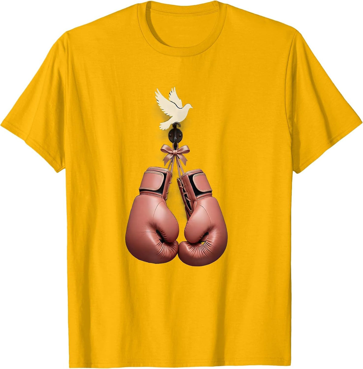 Pink Boxing Gloves Breast Cancer Awareness Design T-Shirt - Golden Yellow