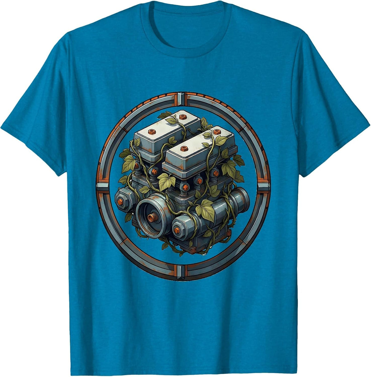 Carburetor Wrapped in Climbing Vines Illustration T-Shirt - Sapphire Blue