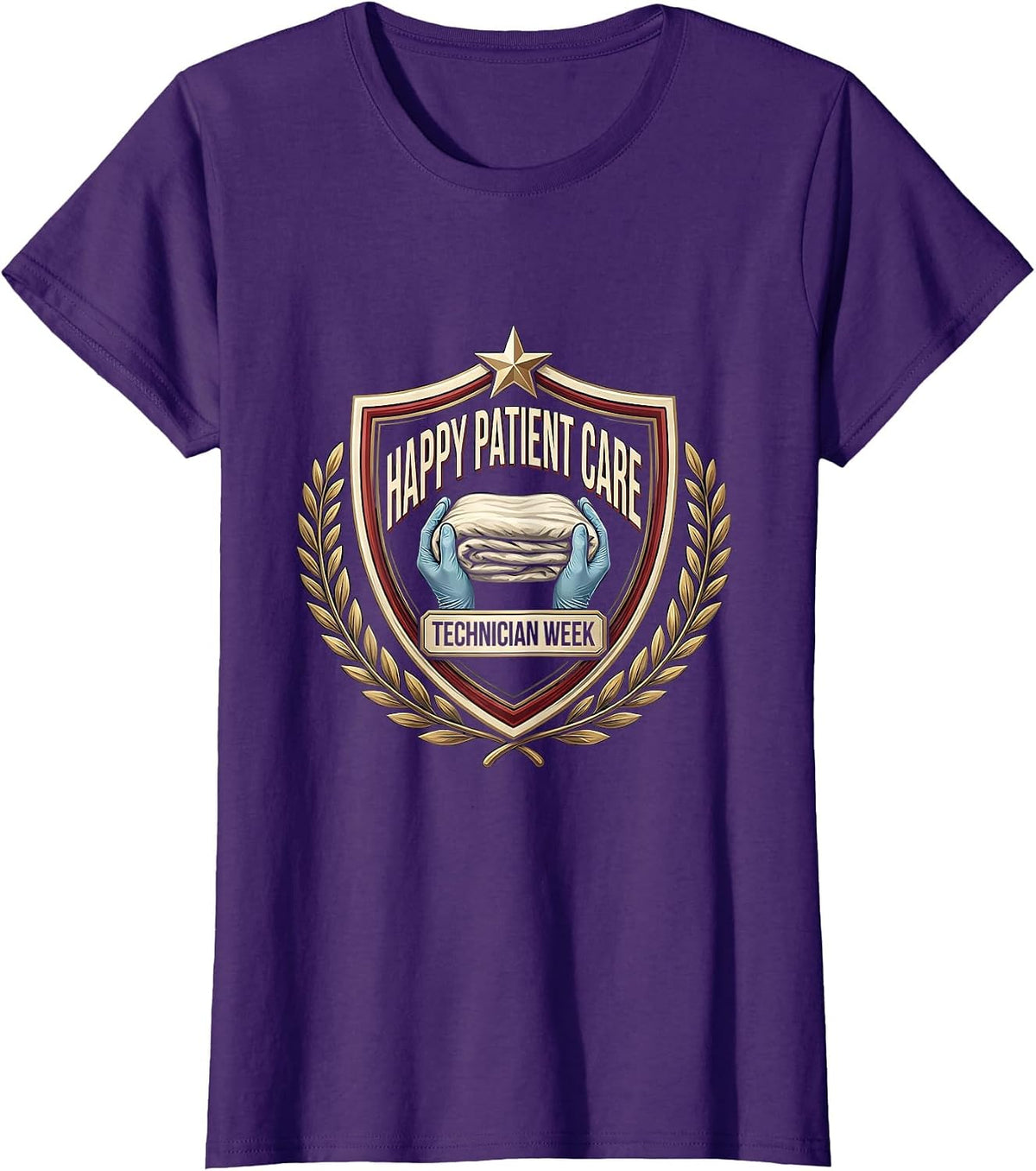 Women's Happy Patient Care Technician Week Appreciation Emblem T-Shirt - Purple
