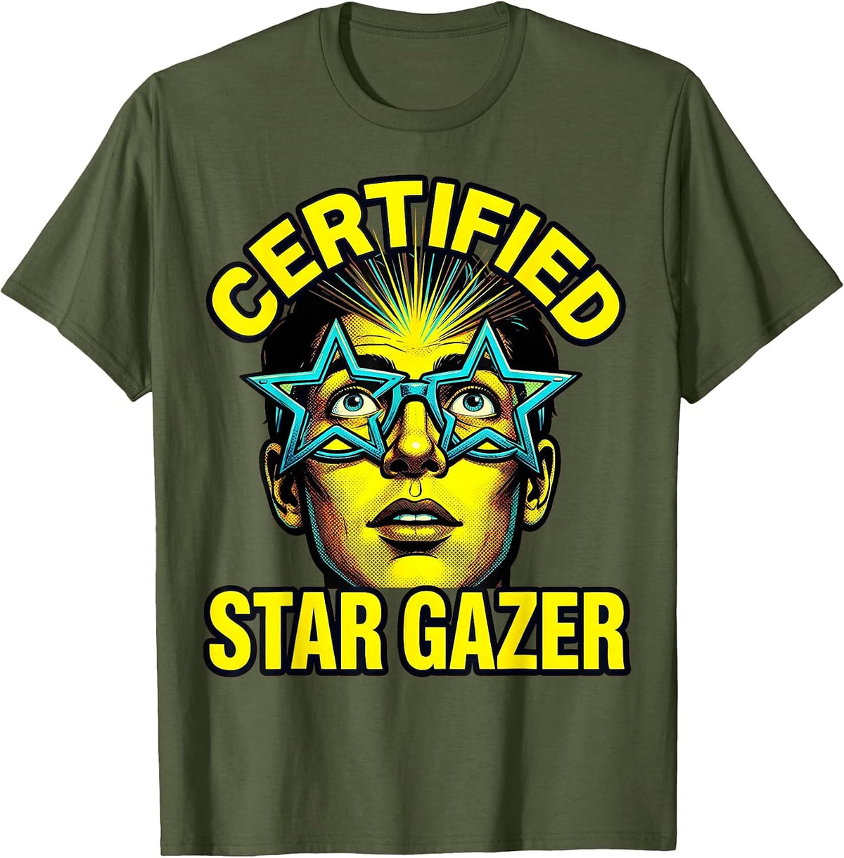 Certified Star Gazer Astronomy Lover Design T-Shirt - Olive Green