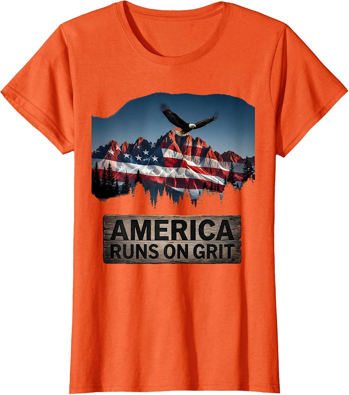 America Runs On Grit Patriotic Design T-Shirt - Orange
