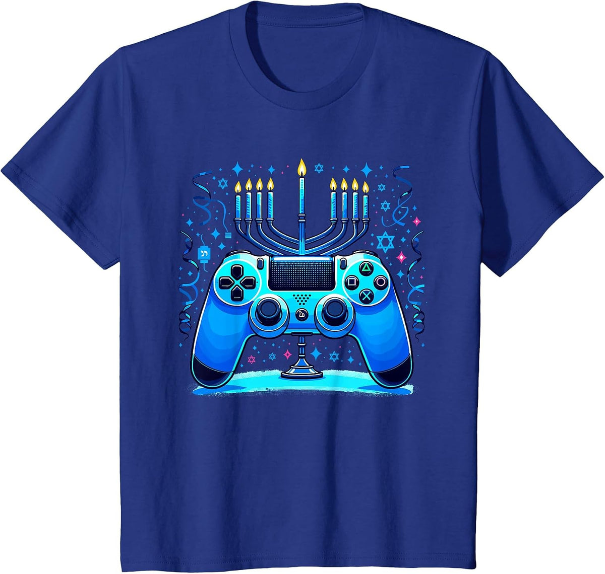 Jewish Video Game Console Gamer Hanukkah Chanukah Menorah T-Shirt - Royal Blue