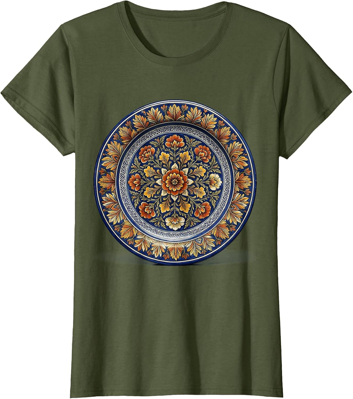 Women's Talavera Pottery Hispanic Heritage Month Design T-Shirt - Olive Green
