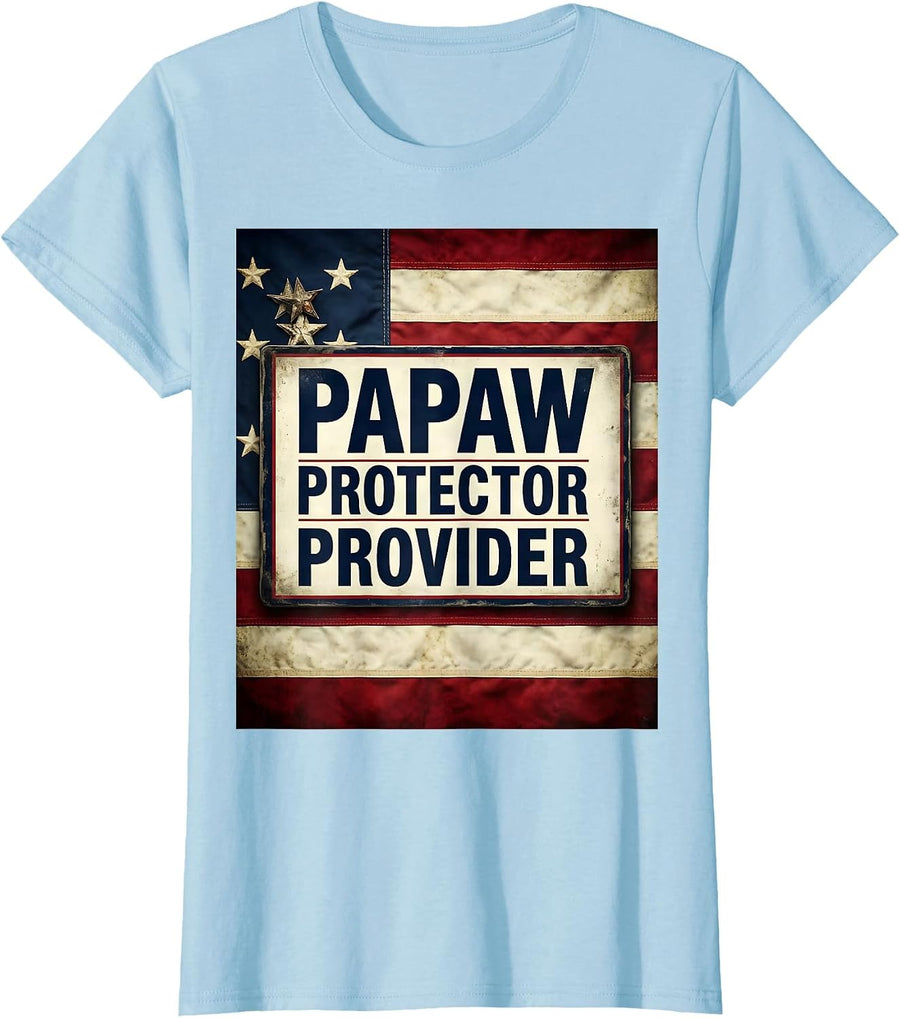 Women's Papaw Protector Provider Patriotic American Flag Father's T-Shirt - Baby Blue