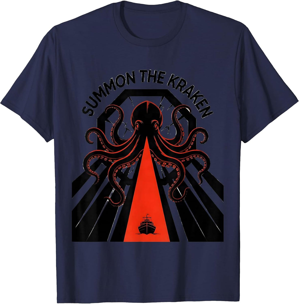 Men's Summon The Kraken Constructivist Poster Octopus Lover T-Shirt - Navy Blue