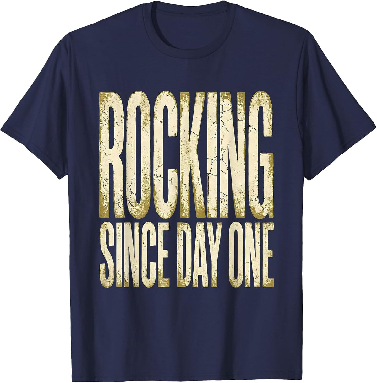 Rocking Since Day One Bold Rock Music Design T-Shirt - Navy Blue