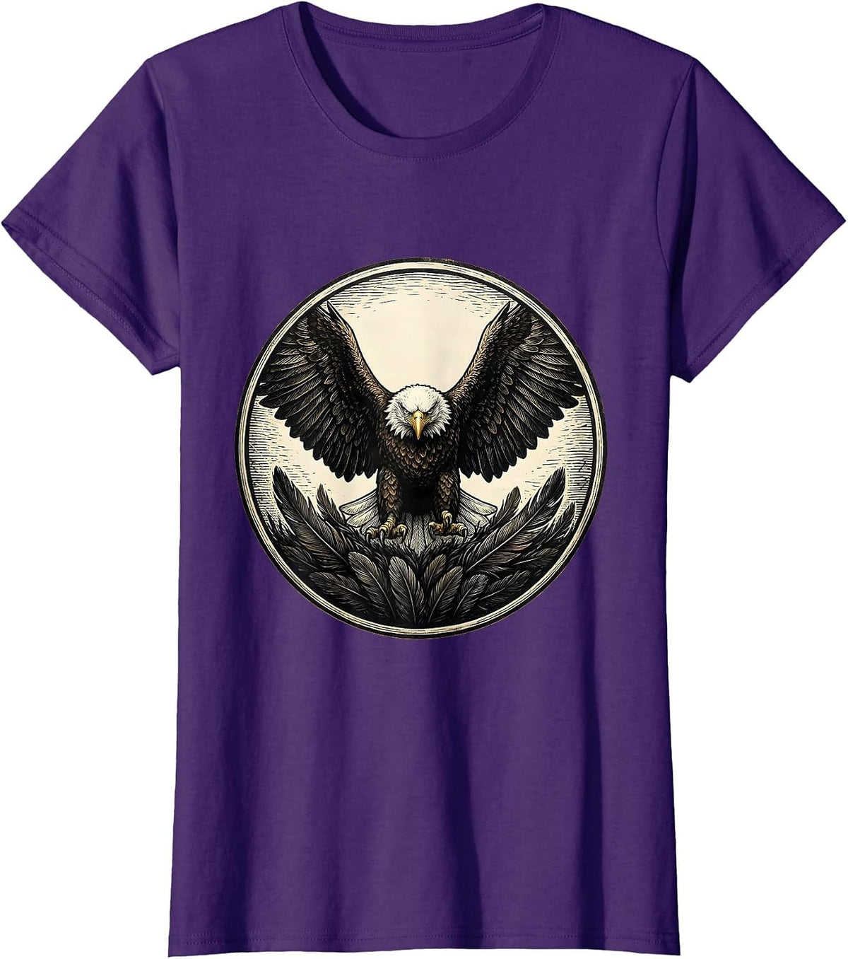 Women's Bald Eagle Sealed Badge Vintage Mascot Pride T-Shirt - Purple