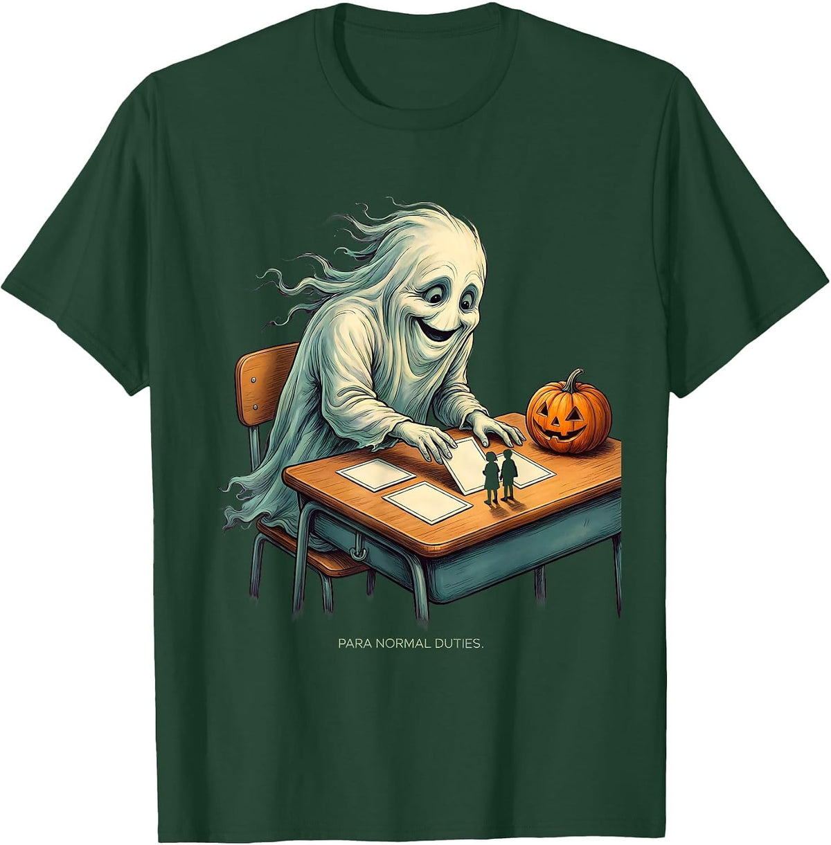 Men's Para Normal Duties Funny Ghost Paraprofessional Halloween T-Shirt - Dark Green
