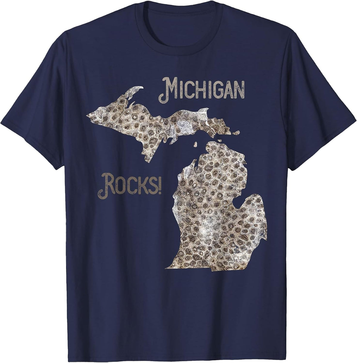 Michigan Rocks Petoskey Stone Hunting Tee Great Lakes State T-Shirt - Navy Blue