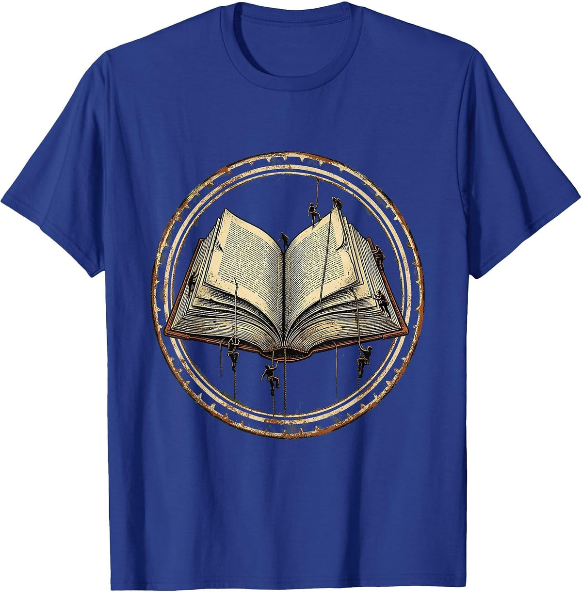 Tiny Students Climbing Giant Book Pages Teacher T-Shirt - Royal Blue