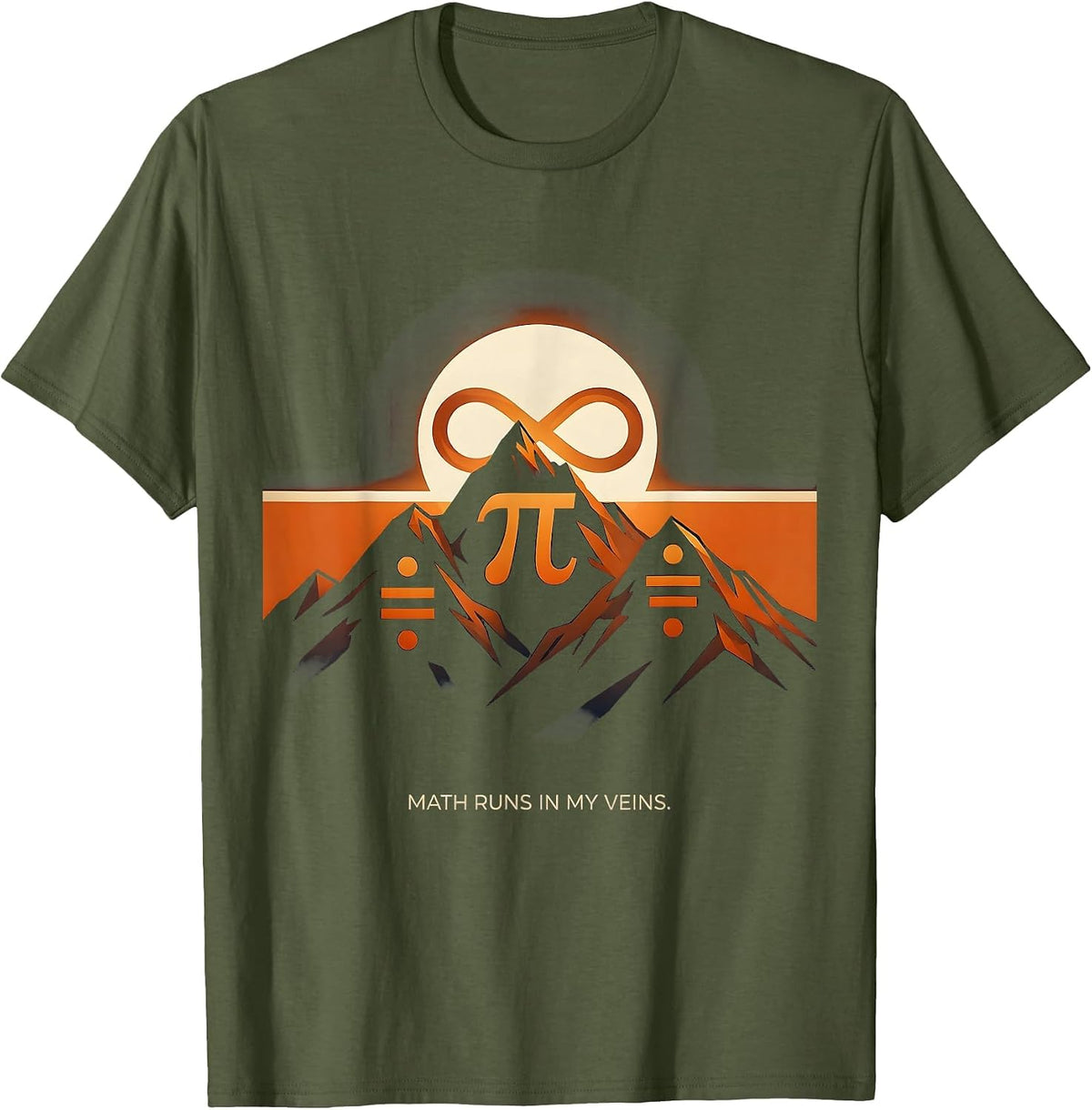 Math Runs In My Veins Math Teacher Design T-Shirt - Olive Green