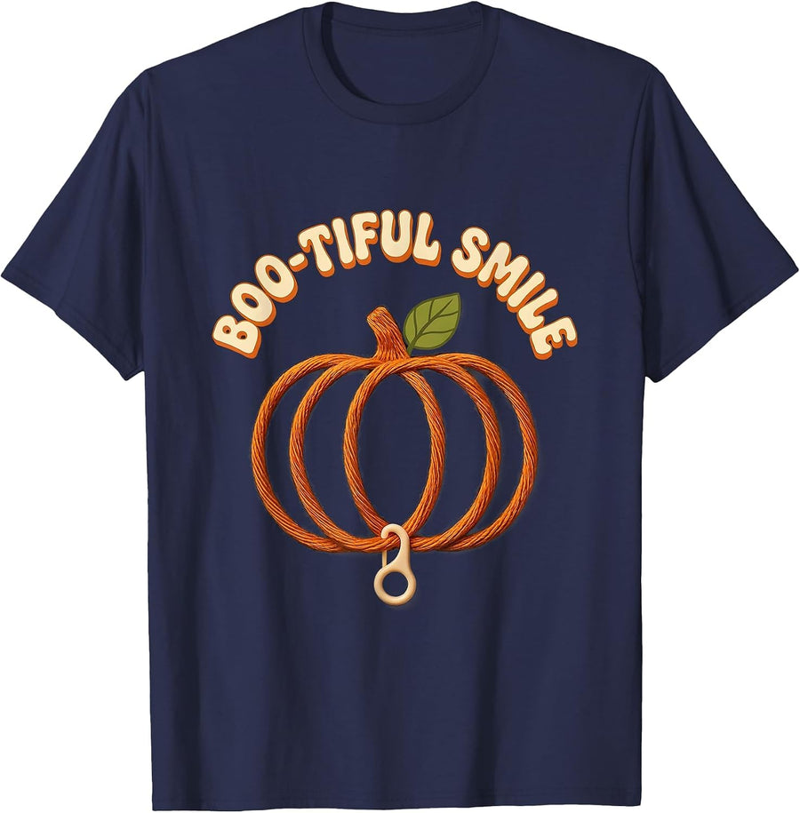 Boo-tiful Smile Retro 70s Dental Hygienist Halloween Humor T-Shirt - Navy Blue