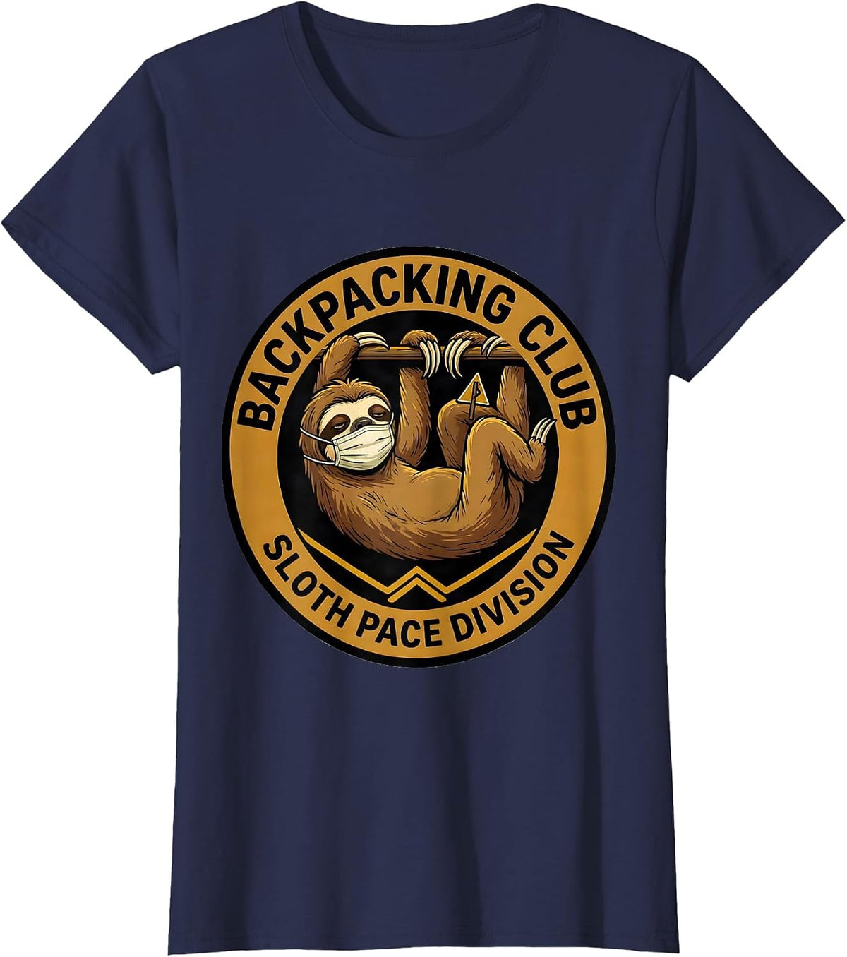 Women's Backpacking Club, Sloth Pace Division Funny Sloth Lover T-Shirt - Navy Blue