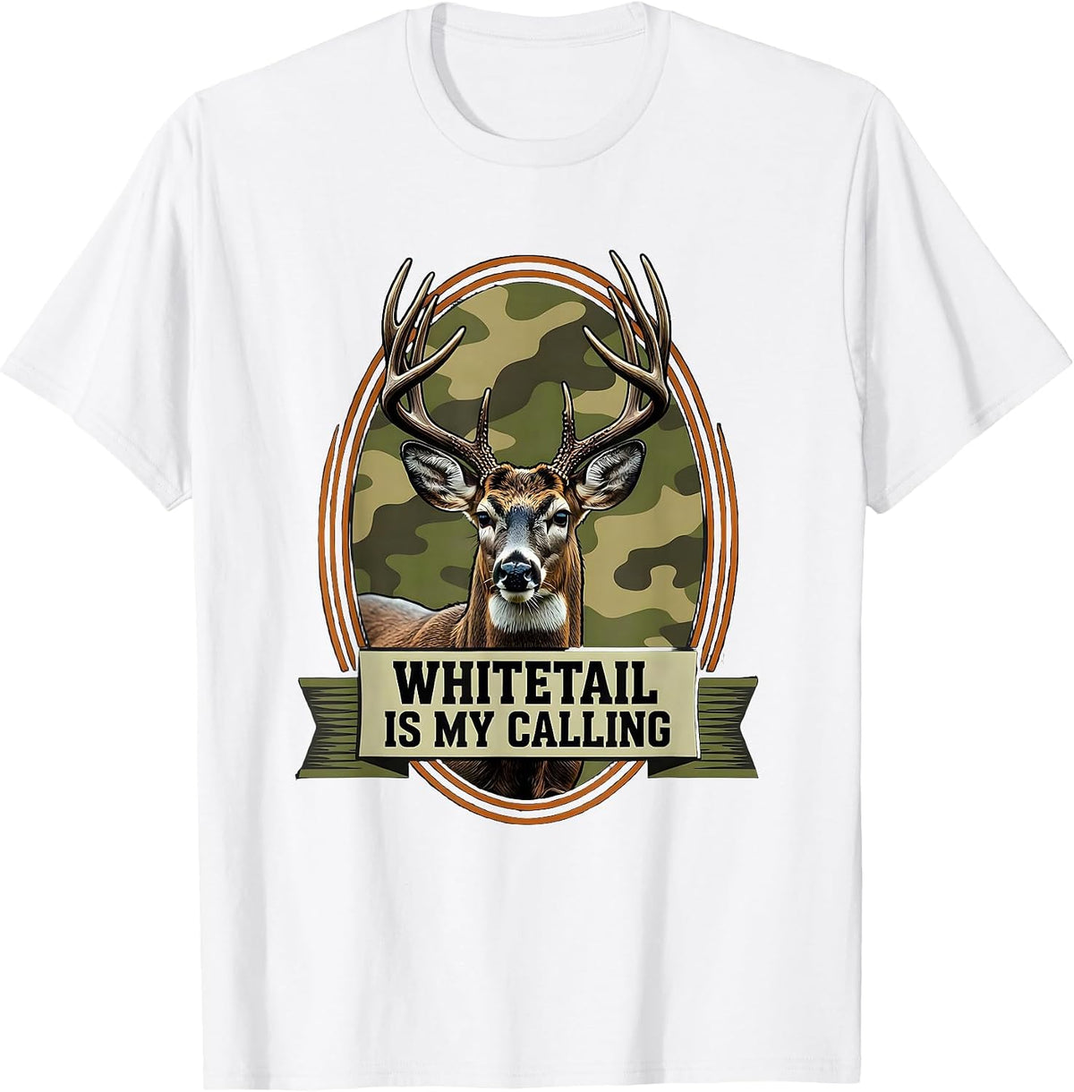 Whitetail Is My Calling Camo Deer Hunting Dad Humor T-Shirt - White
