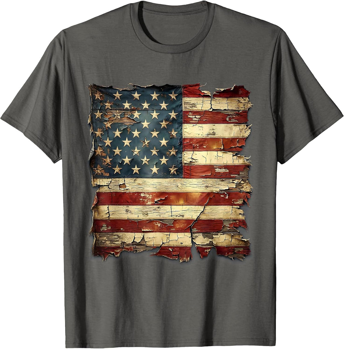 Patriotic Flexing Arm Flag Tattoo Sleeve Graphic T-Shirt - Asphalt Grey