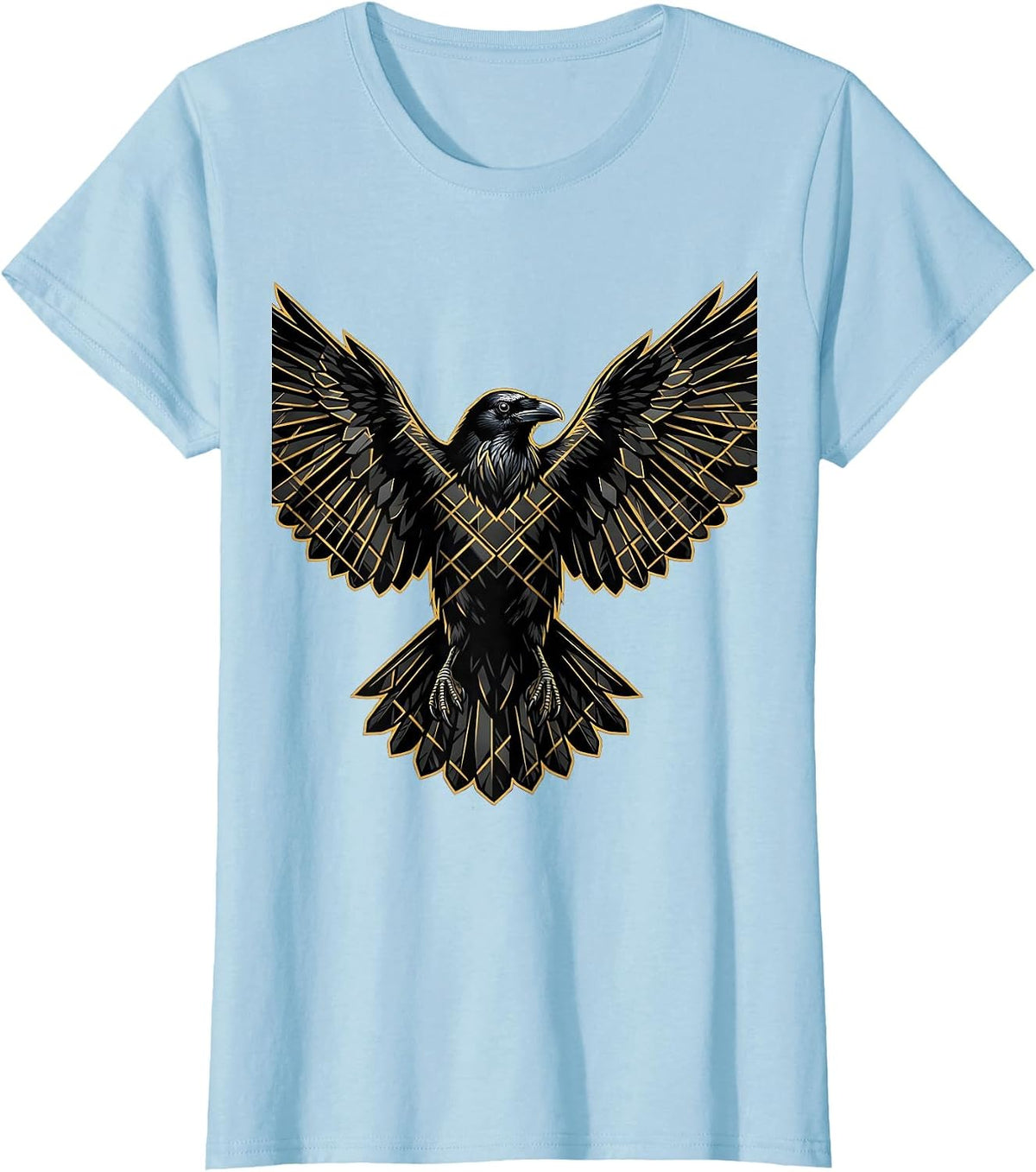 Women's Crow Geometric Diamond Pattern Graphic Tee T-Shirt - Baby Blue