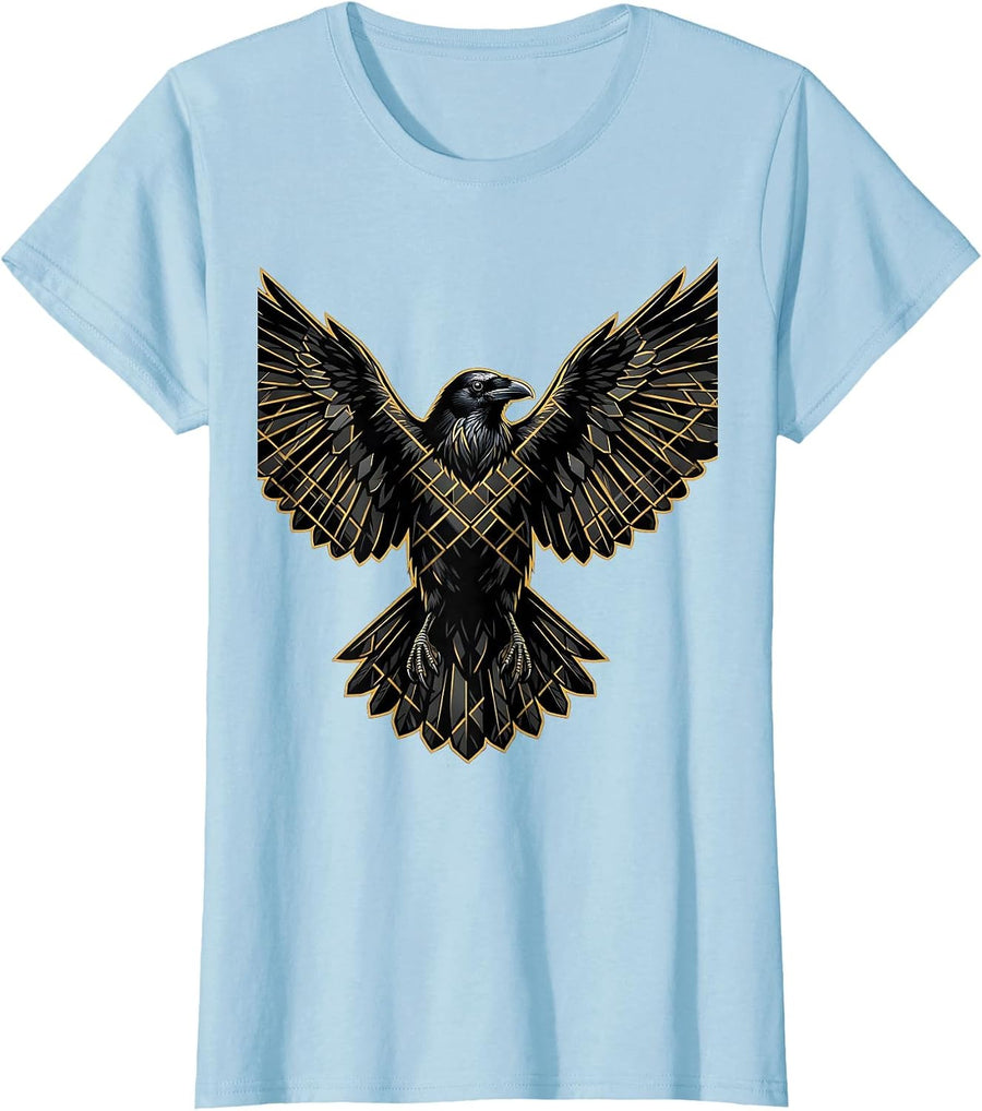 Women's Crow Geometric Diamond Pattern Graphic Tee T-Shirt - Baby Blue